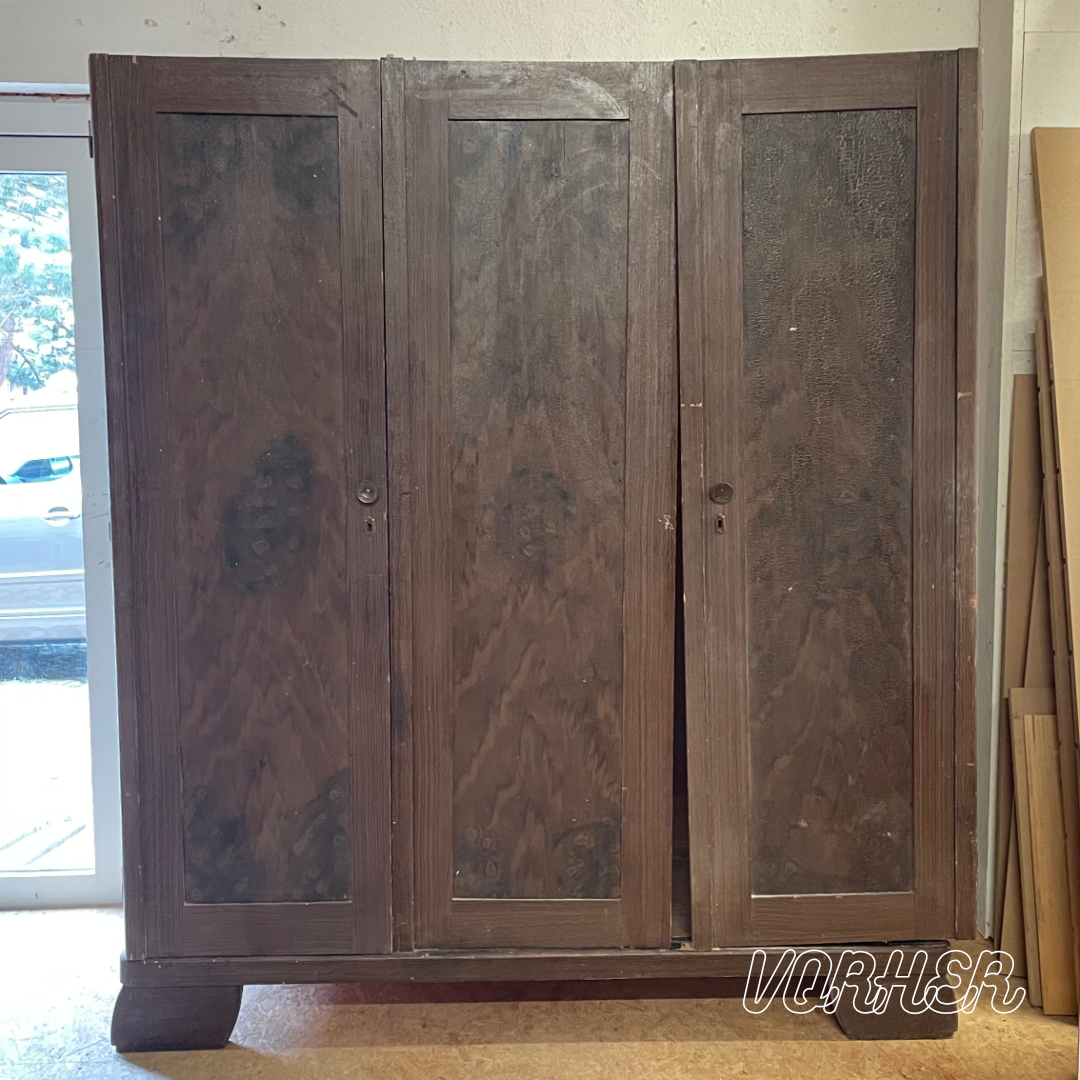 Kleiderschrank Wienergeflecht | Vintage Massivholz Schrank