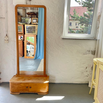 Standspiegel mit Sitzbank & Stauraum | Vintage Holzspiegel