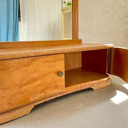 Standspiegel mit Sitzbank & Stauraum | Vintage Holzspiegel
