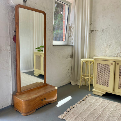 Standspiegel mit Sitzbank & Stauraum | Vintage Holzspiegel