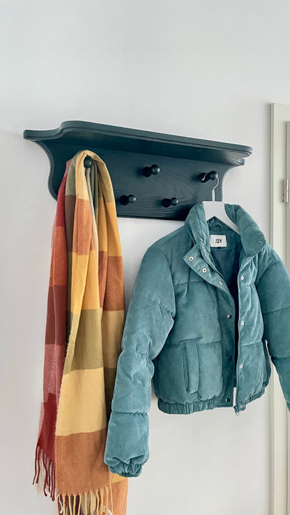 Garderobe mit Hutablage Schwarzgrün Wandgarderobe mit Holzhaken