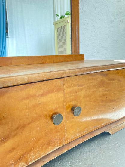 Standspiegel mit Sitzbank & Stauraum | Vintage Holzspiegel