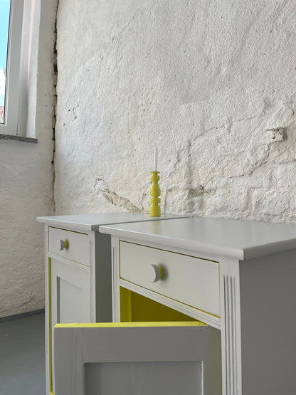 Schränkchen Nachttisch Badschrank Schuhschrank hellgrau neongelb