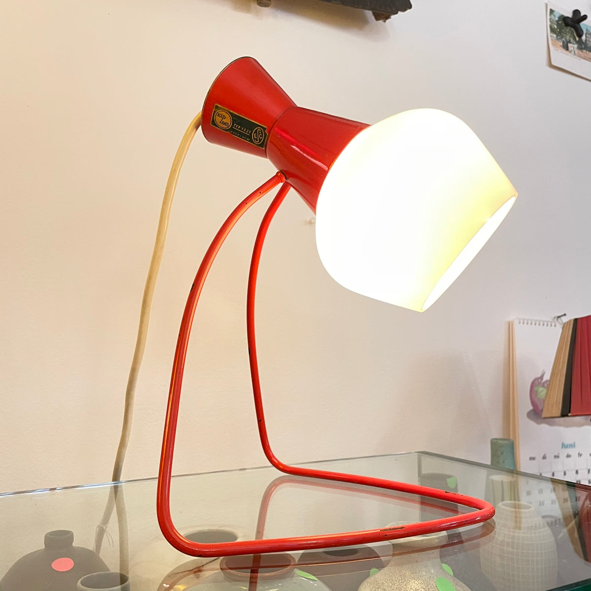 Rotorange Tischlampe Nap Lako Typ 1621 | Vintage Designleuchte
