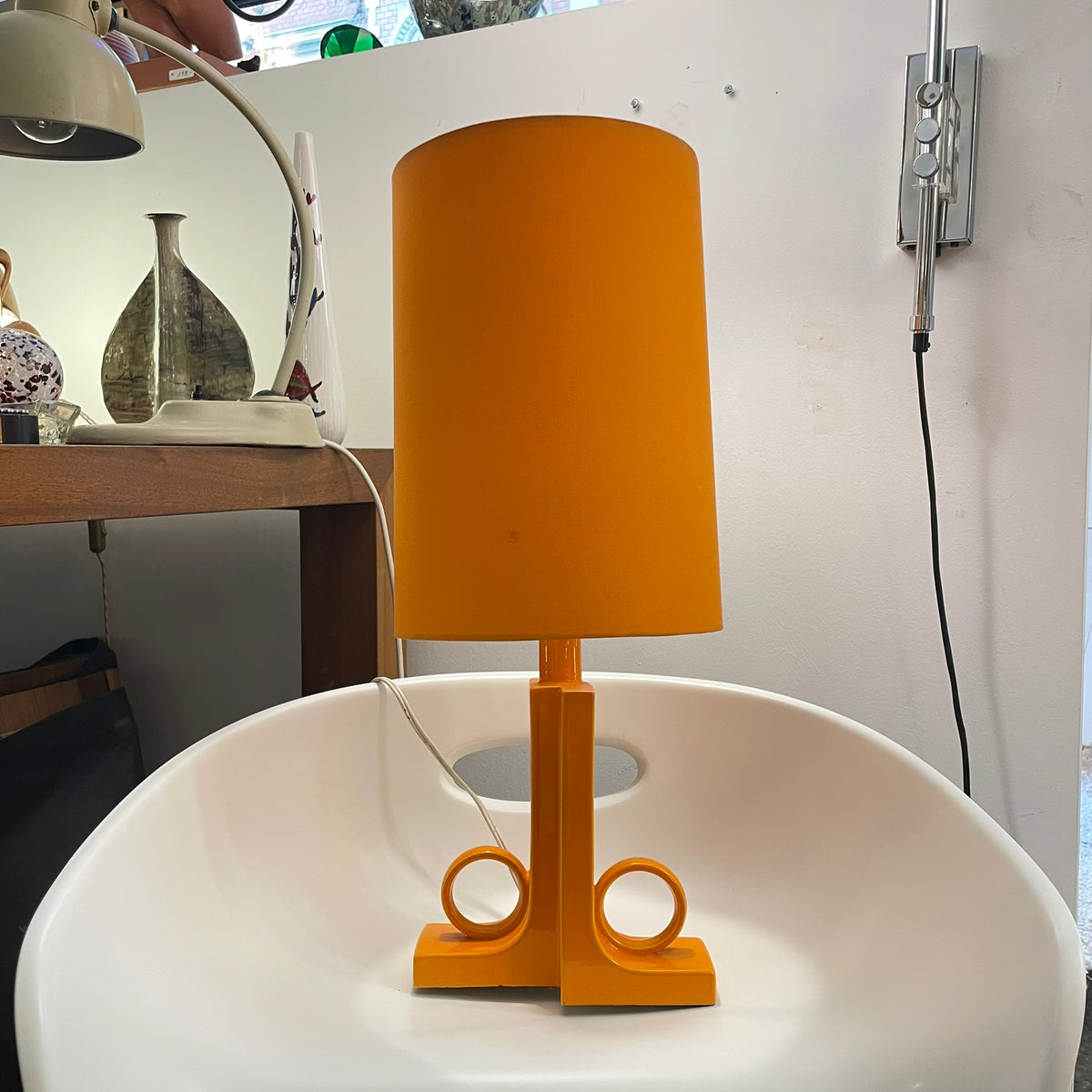 Orange Tischleuchte Vintage 60er/70er | Keramik Retro Lampe