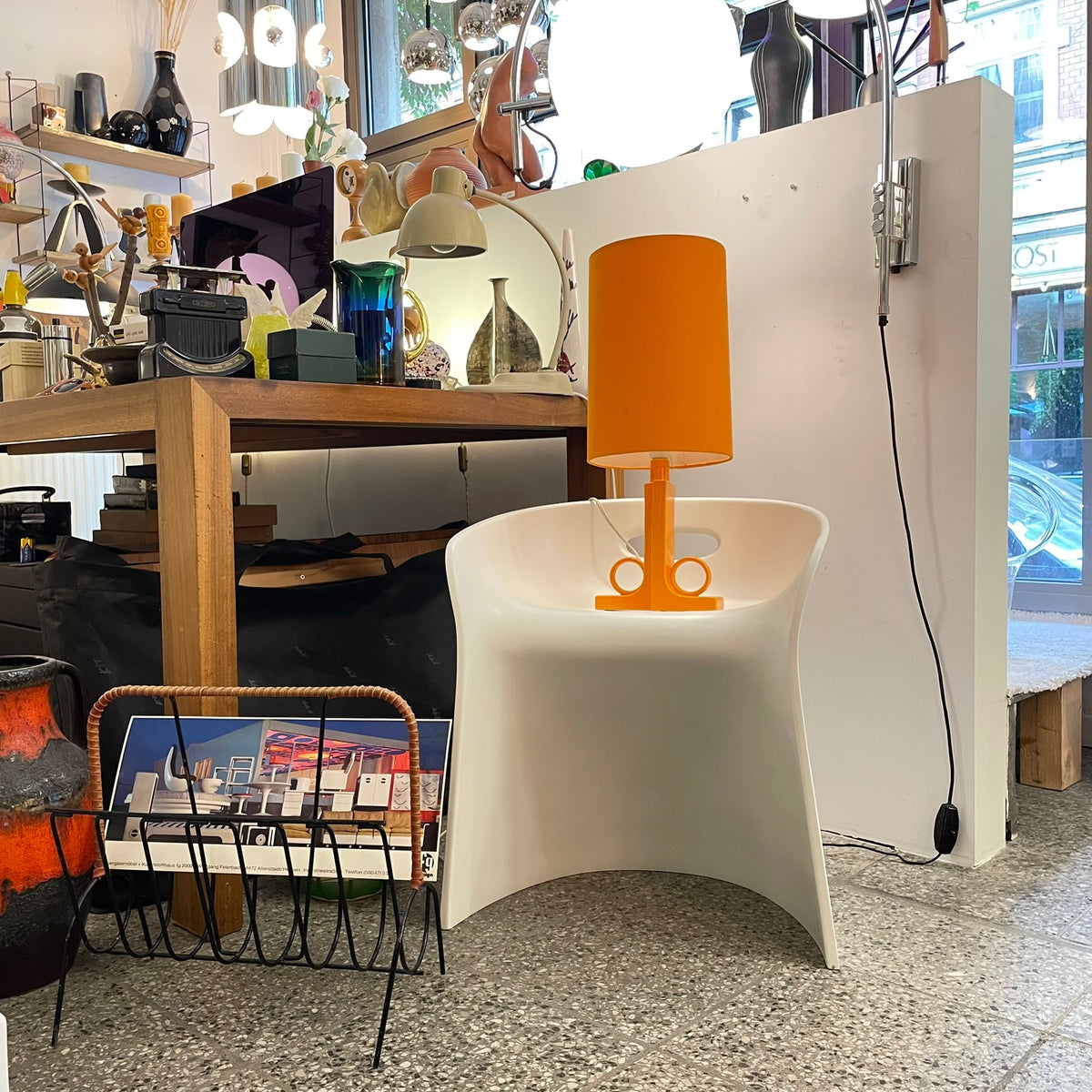 Orange Tischleuchte Vintage 60er/70er | Keramik Retro Lampe